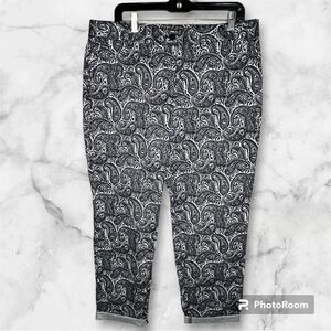 Talbots Hampshire Aqua Blue Floral Paisley Cotton Ankle Pants Womens 14